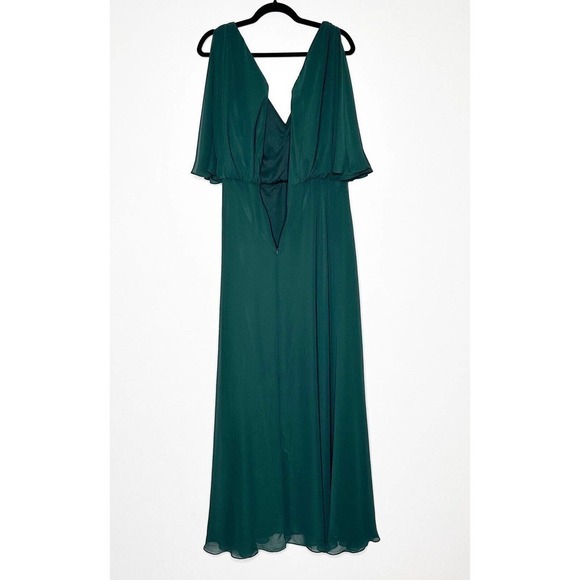 NWT After Six Split Blouson Sleeve Maxi Gown Women's Chiffon Evergreen Size 16-R - Picture 4 of 7